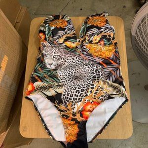 Shein Jungle Scene One Piece Swimsuit M NIB